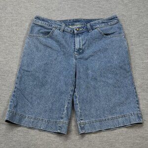 Dickies Womens Blue Denim Bermuda Shorts Mid Rise Flat Front Cotton Blend Size 6